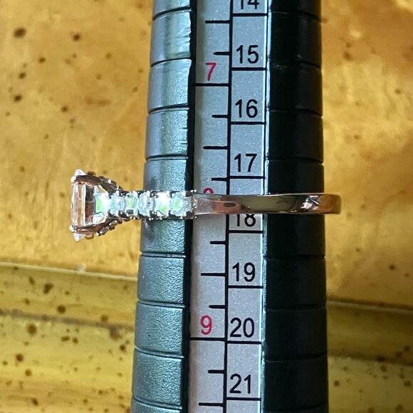 Natural Morganite Moissanite Sterling Silver Ring Size 8 - Picture 9 of 9